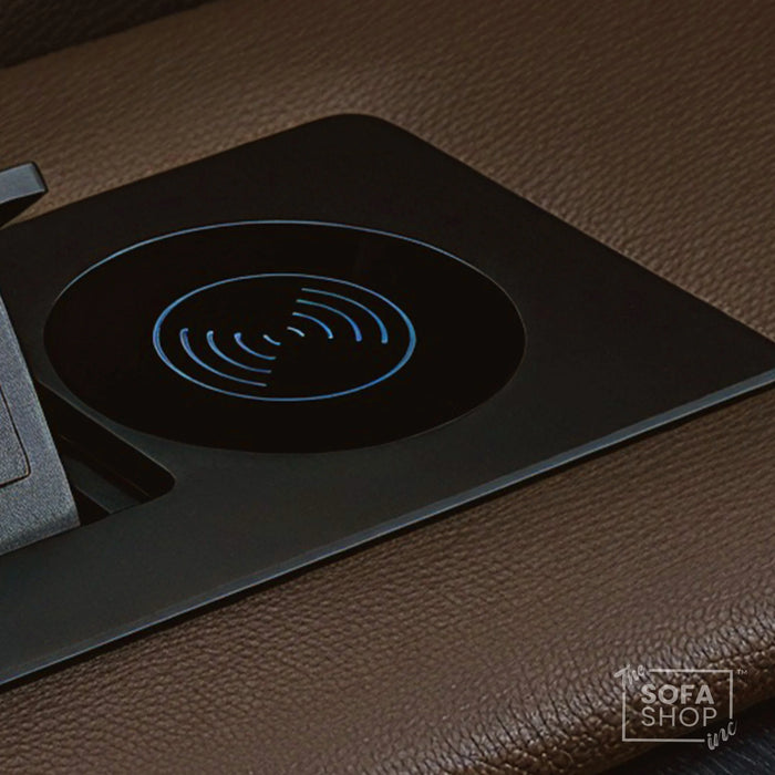 Dark Brown Real Leather 3 Seater Cinema Sofa | Electric Recliner Couch with Massage, Heat, Fold-Down Table & Wireless Charger | Capri | The Sofa Shop