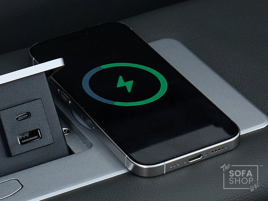 3 Seater Real Leather Electric Recliner Cinema Sofa in Grey | Hi-Tech Sofa with Adjustable Headrest, Lumbar Support, Wireless Charger | Milano | The Sofa Shop