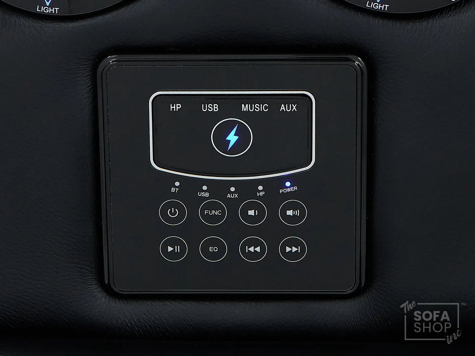 2 Seater Real Leather Electric Recliner Cinema Sofa in Black | Hi-Tech Sofa with Adjustable Headrest, Lumbar Support, Bluetooth Speaker | Milano | The Sofa Shop