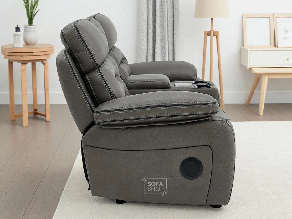3+2 Sofa Set. Electric Cinema Sofa Suite in Graphite Fabric | Hi-Tech Sofa Set with Cupholders + Console + Power + USB + Speakers | Tuscany | The Sofa Shop