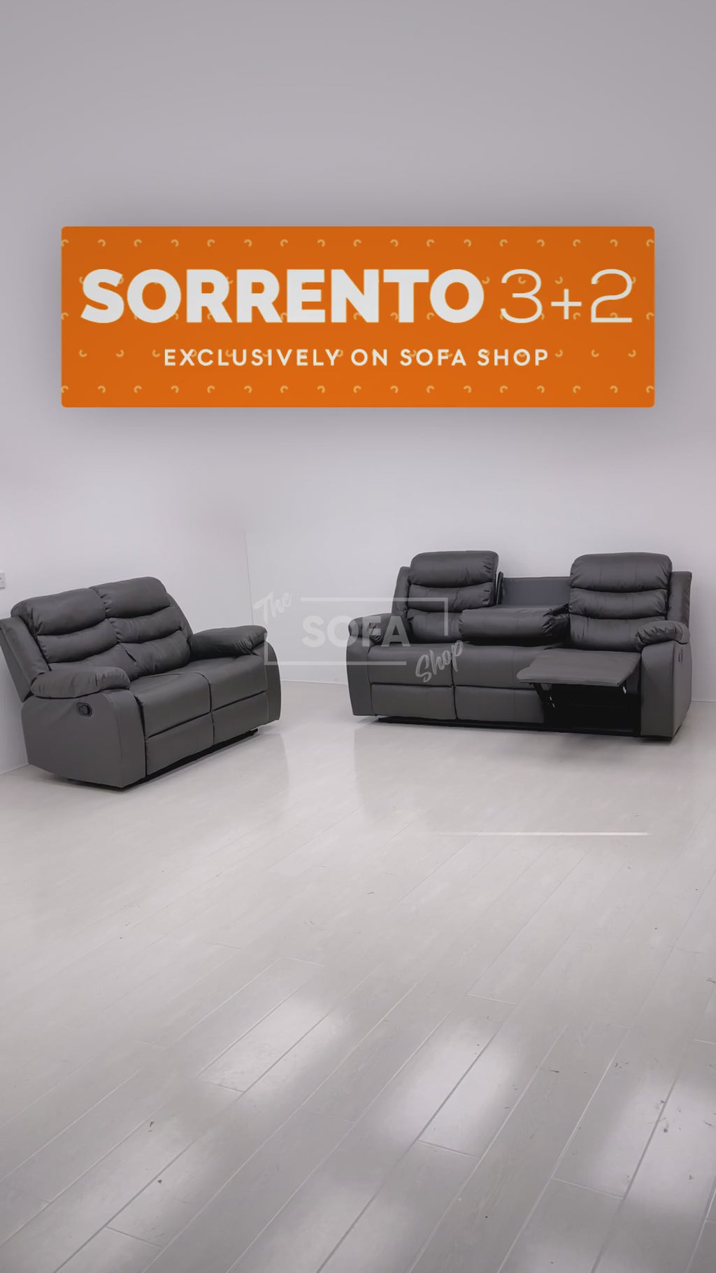 Sorrento 2 Seater in Grey Leather Recliner Sofa Video Description- The Sofa Shop