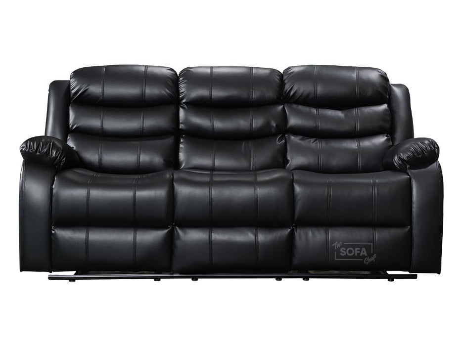 Front of Sorrento 3 Seater Black Leather - Recliner Sofa | The Sofa Shop