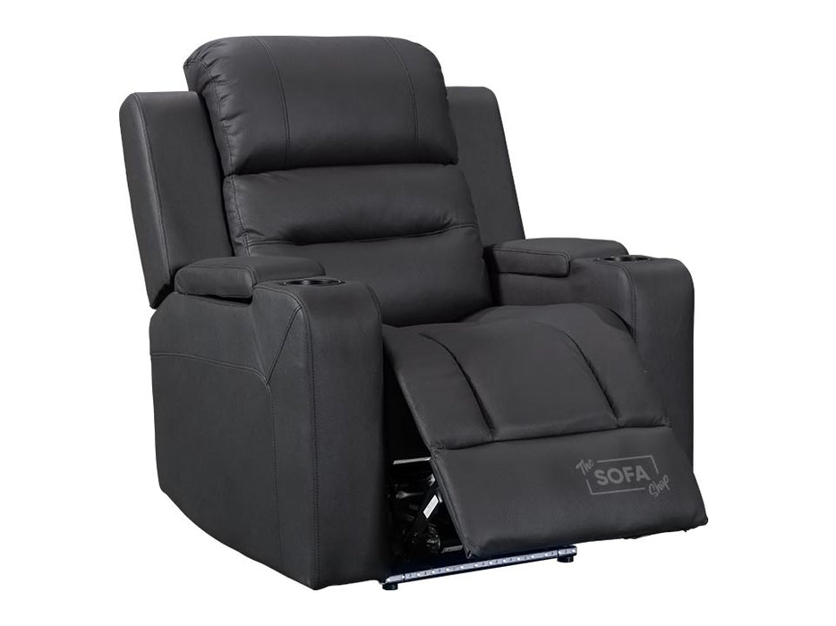 Electric Recliner Chair & Cinema Seat in Black Fabric - Massage + Power Headrest + USB - Siena