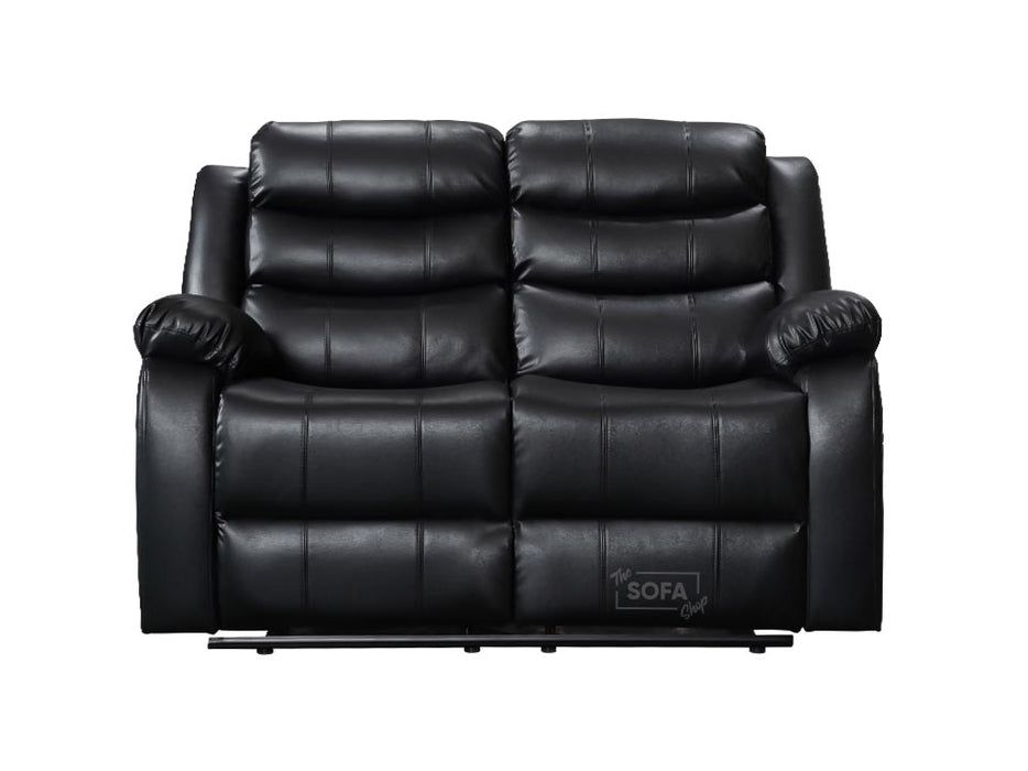 Sorrento 2 Seater Black Leather - Recliner Sofa from the front | The Sofa Shop
