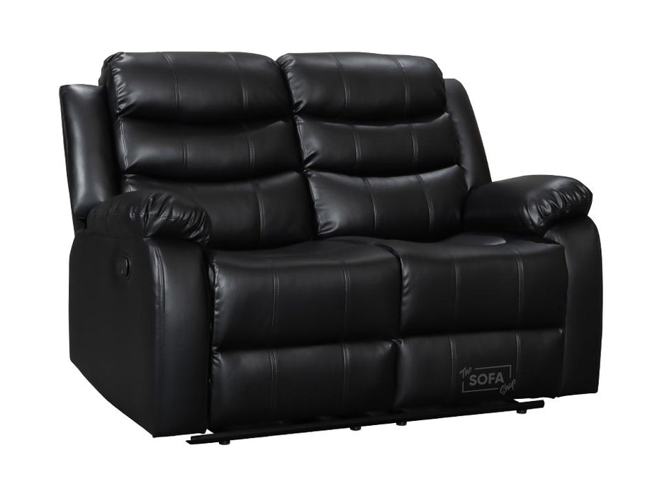 Sorrento 2 Seater Black Leather - Recliner Sofa from the side | The Sofa Shop