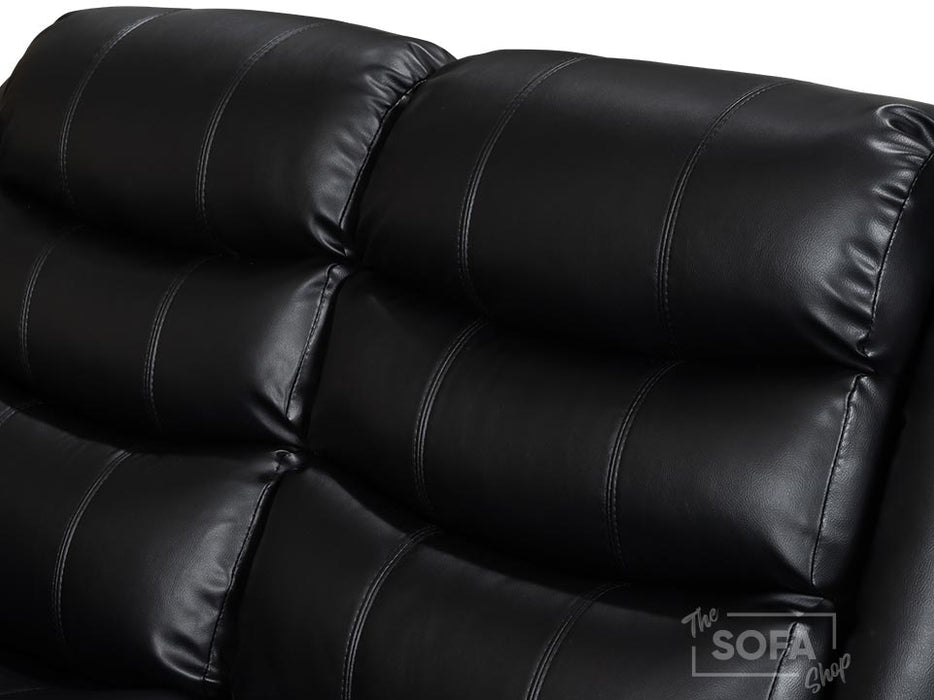 Close up of headrest for recliner leather sofa manual in black | Sorrento