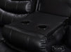 Drop-Down table and Cup Holder Close Up  of 3 seater sofa in black leather  | Sorrento