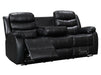 Side angle picture of 3 seater sofa in black leather with drop-down table & Cup holders | Sorrento 