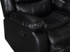 Close up of armrest and manual pull handle for recliner leather sofa manual in black | Sorrento