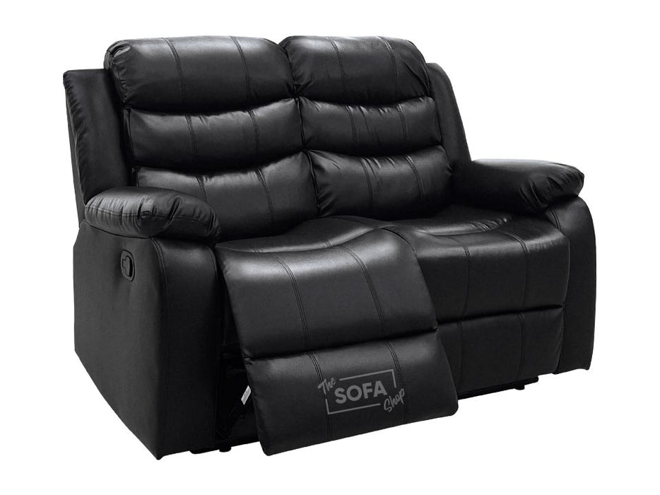 side shot of reclined recliner sofa in black leather | Sorrento