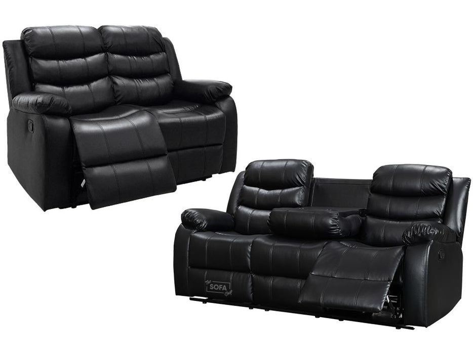 Sorrento 3+2 Seater Black Leather - Recliner Sofa Set | The Sofa Shop