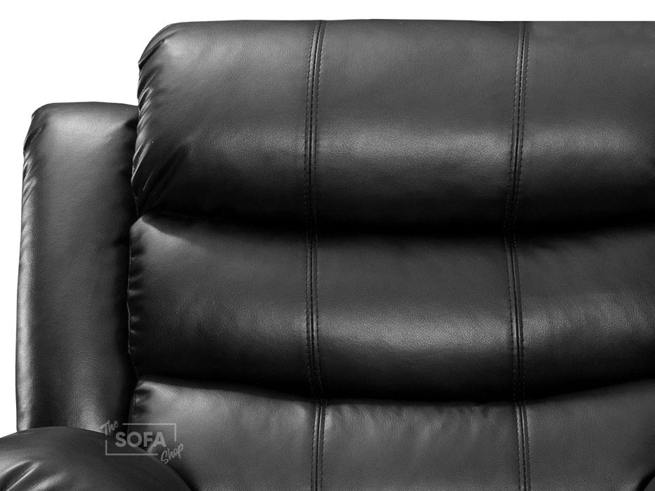 Close up of backrest in black leather for recliner armchair in black leather | Sorrento