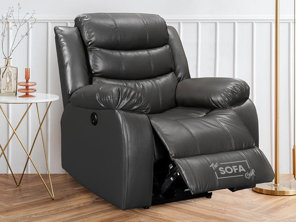 Sorrento Grey Leather Electric Recliner Chair - The Sofa Shop